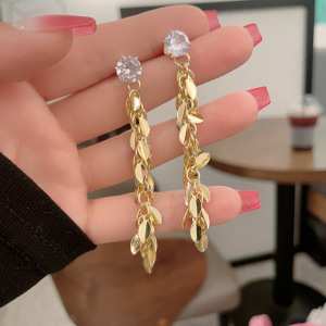 金色麦穗耳环耳扣女轻奢气质长款流苏名媛网红秋冬耳饰